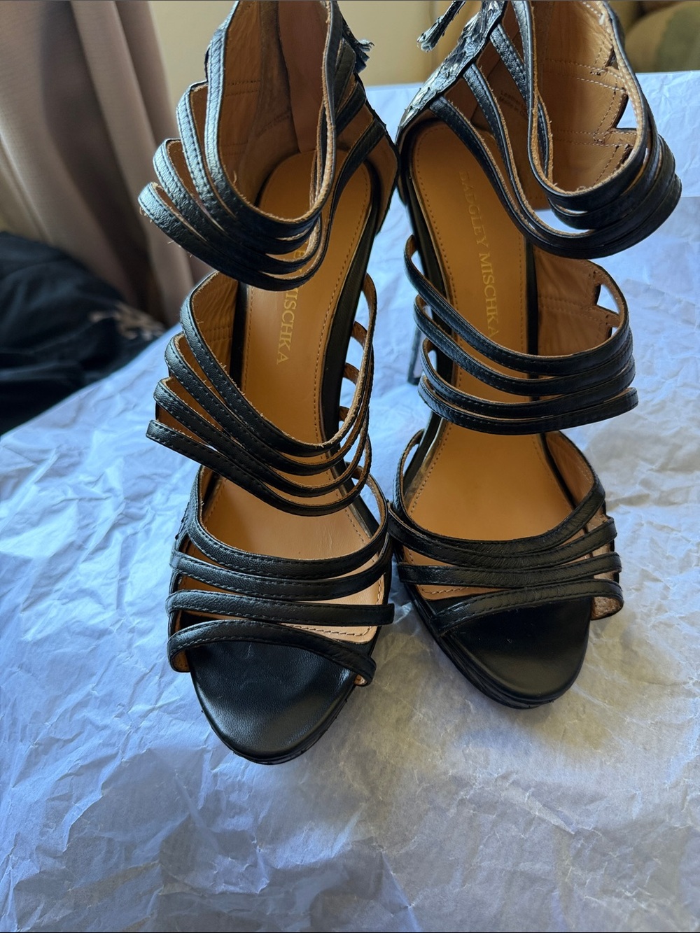 Badgley Mischka Black Strappy Leather High Heels